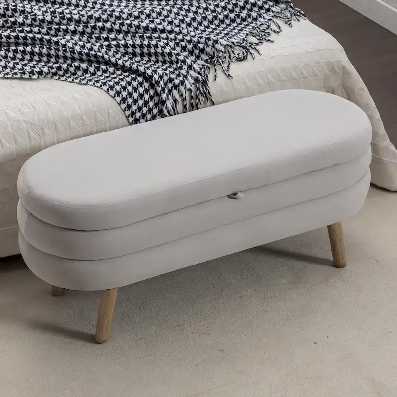Banc de rangement capitonné avec pieds en bois massif – Banquette de chambre bout de lit capitonnée avec compartiment de rangement dissimulé