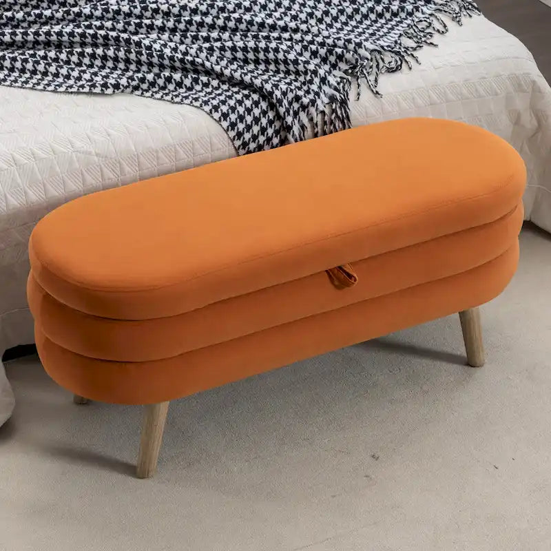 Banc de rangement capitonné avec pieds en bois massif – Banquette de chambre bout de lit capitonnée avec compartiment de rangement dissimulé