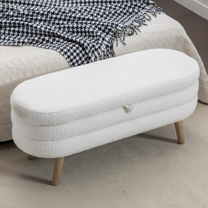 Banc de rangement capitonné avec pieds en bois massif – Banquette de chambre bout de lit capitonnée avec compartiment de rangement dissimulé