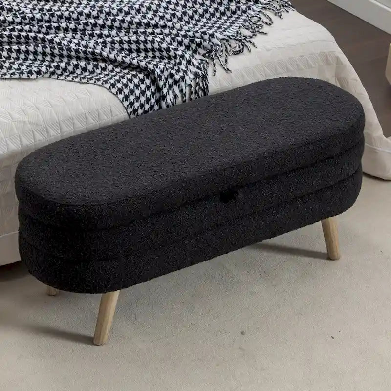 Banc de rangement capitonné avec pieds en bois massif – Banquette de chambre bout de lit capitonnée avec compartiment de rangement dissimulé