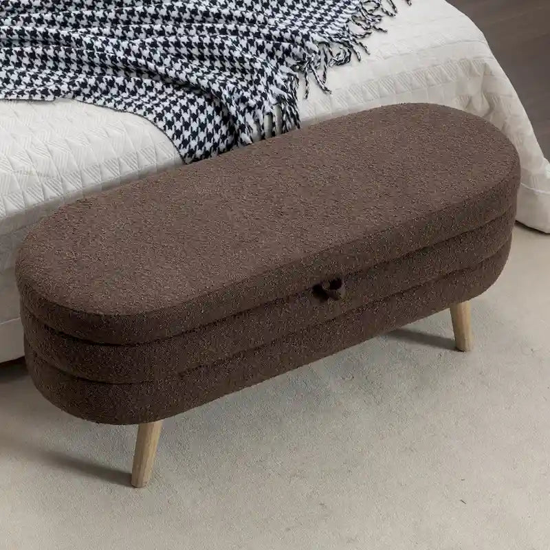 Banc de rangement capitonné avec pieds en bois massif – Banquette de chambre bout de lit capitonnée avec compartiment de rangement dissimulé