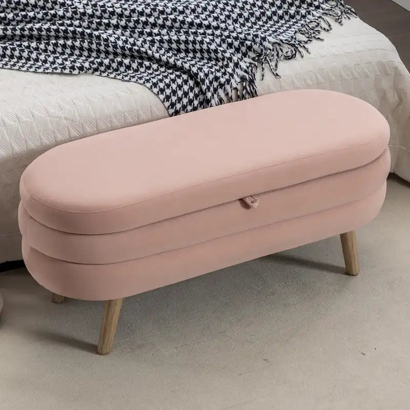 Banc de rangement capitonné avec pieds en bois massif – Banquette de chambre bout de lit capitonnée avec compartiment de rangement dissimulé