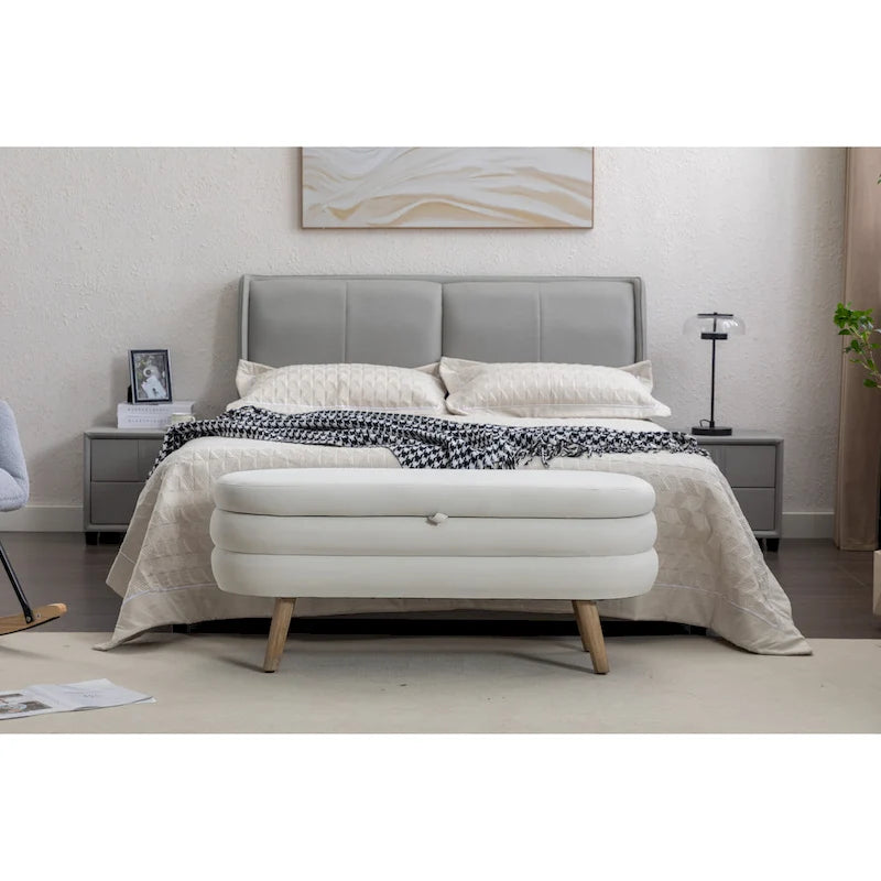 Banc de rangement capitonné avec pieds en bois massif – Banquette de chambre bout de lit capitonnée avec compartiment de rangement dissimulé