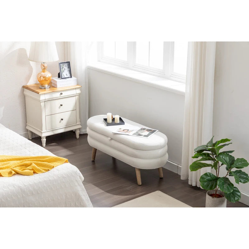 Banc de rangement capitonné avec pieds en bois massif – Banquette de chambre bout de lit capitonnée avec compartiment de rangement dissimulé