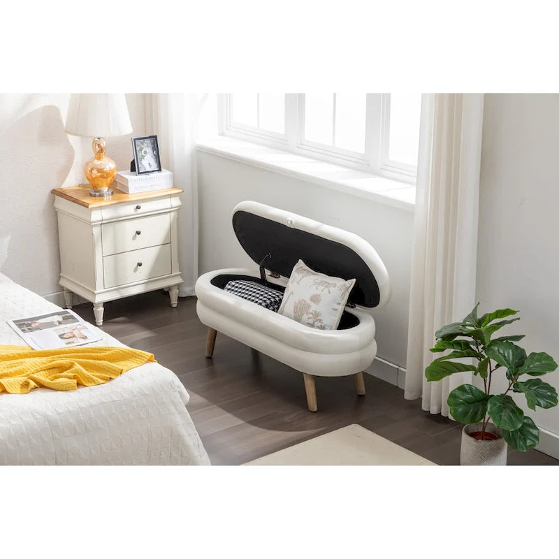 Banc de rangement capitonné avec pieds en bois massif – Banquette de chambre bout de lit capitonnée avec compartiment de rangement dissimulé