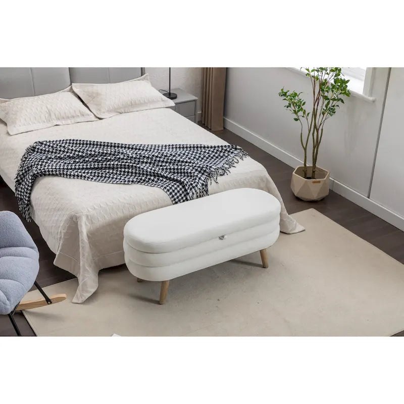 Banc de rangement capitonné avec pieds en bois massif – Banquette de chambre bout de lit capitonnée avec compartiment de rangement dissimulé