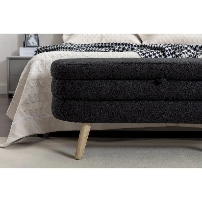 Banc de rangement capitonné avec pieds en bois massif – Banquette de chambre bout de lit capitonnée avec compartiment de rangement dissimulé