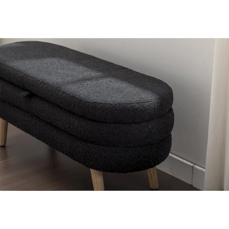 Banc de rangement capitonné avec pieds en bois massif – Banquette de chambre bout de lit capitonnée avec compartiment de rangement dissimulé
