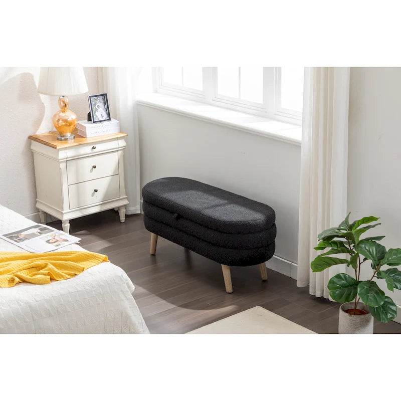 Banc de rangement capitonné avec pieds en bois massif – Banquette de chambre bout de lit capitonnée avec compartiment de rangement dissimulé
