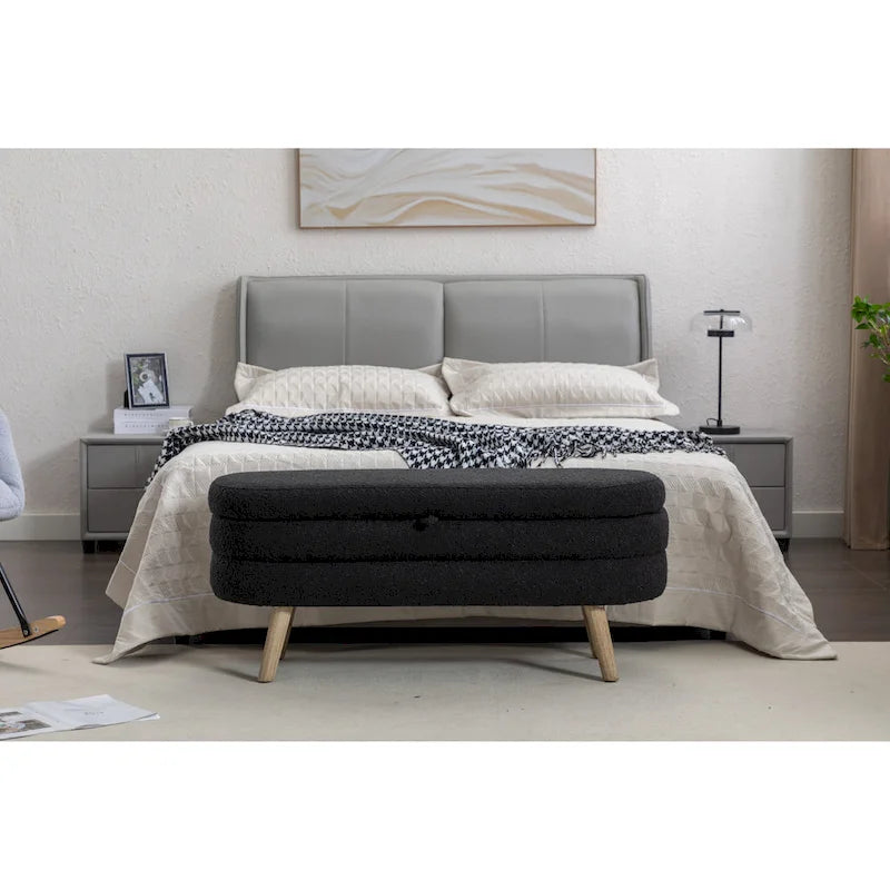 Banc de rangement capitonné avec pieds en bois massif – Banquette de chambre bout de lit capitonnée avec compartiment de rangement dissimulé