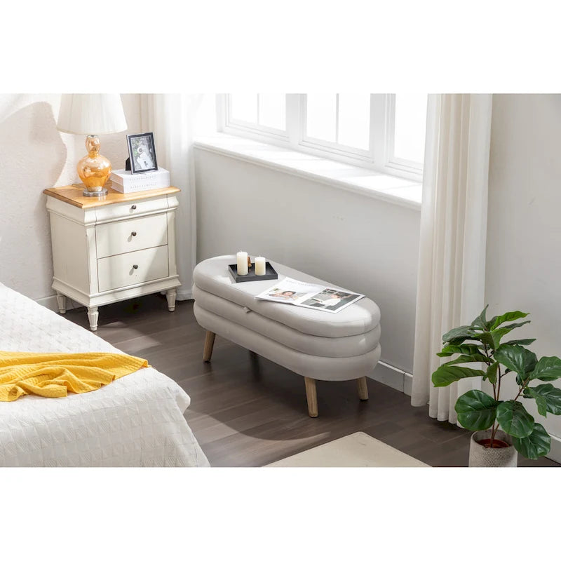 Banc de rangement capitonné avec pieds en bois massif – Banquette de chambre bout de lit capitonnée avec compartiment de rangement dissimulé