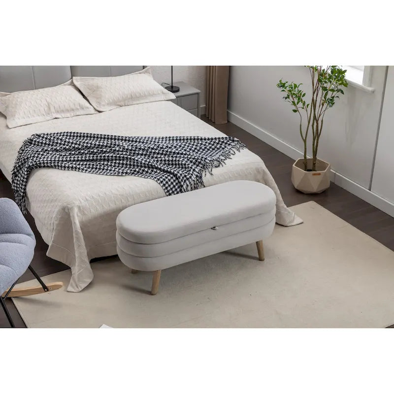 Banc de rangement capitonné avec pieds en bois massif – Banquette de chambre bout de lit capitonnée avec compartiment de rangement dissimulé