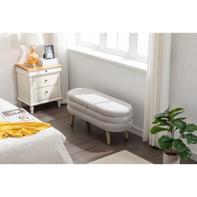 Banc de rangement capitonné avec pieds en bois massif – Banquette de chambre bout de lit capitonnée avec compartiment de rangement dissimulé