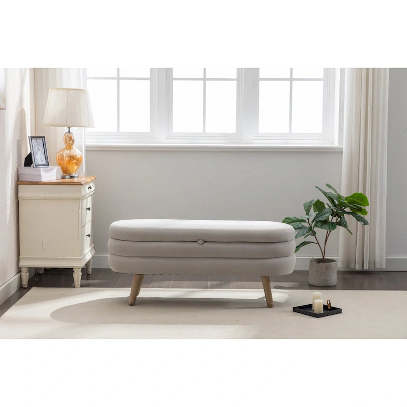 Banc de rangement capitonné avec pieds en bois massif – Banquette de chambre bout de lit capitonnée avec compartiment de rangement dissimulé