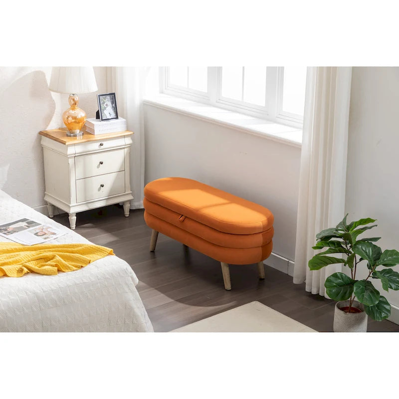 Banc de rangement capitonné avec pieds en bois massif – Banquette de chambre bout de lit capitonnée avec compartiment de rangement dissimulé