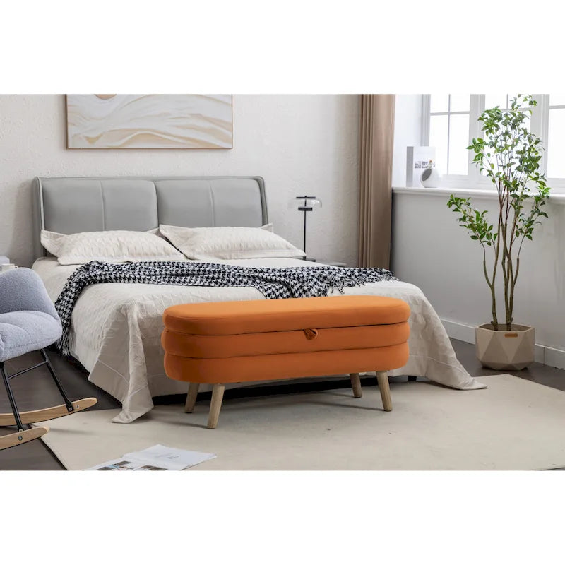 Banc de rangement capitonné avec pieds en bois massif – Banquette de chambre bout de lit capitonnée avec compartiment de rangement dissimulé