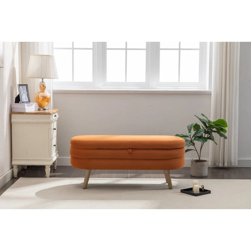 Banc de rangement capitonné avec pieds en bois massif – Banquette de chambre bout de lit capitonnée avec compartiment de rangement dissimulé