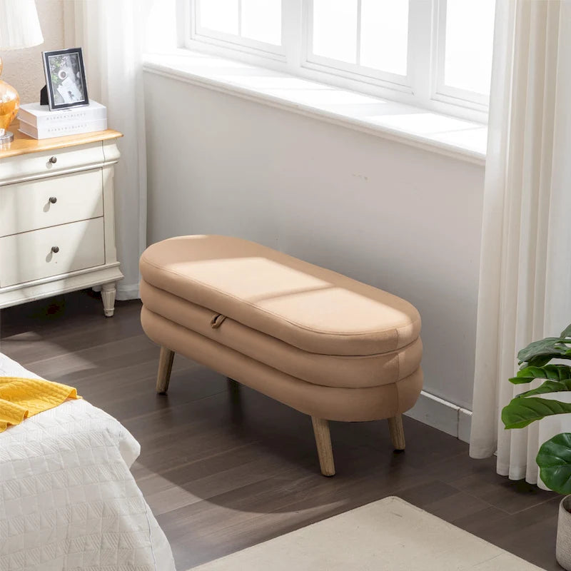 Banc de rangement capitonné avec pieds en bois massif – Banquette de chambre bout de lit capitonnée avec compartiment de rangement dissimulé