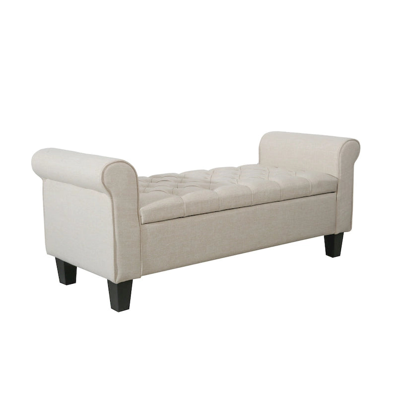 Banc de rangement capitonné en tissu avec couvercle rabattable – Siège d'entrée rembourré avec rangement caché, pouf pour chambre et salon