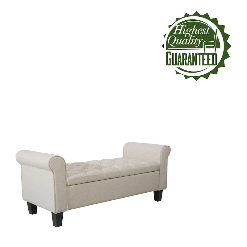 Banc de rangement capitonné en tissu avec couvercle rabattable – Siège d'entrée rembourré avec rangement caché, pouf pour chambre et salon