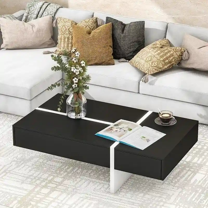 Modern Simple Rectangle Coffee Table Living Room Furniture, High Gloss Surface Cocktail Table, Center Table for Sofa