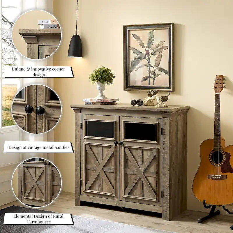 Grand buffet avec 2 portes – Armoire de rangement spacieuse avec étagères réglables pour salle à manger et cuisine