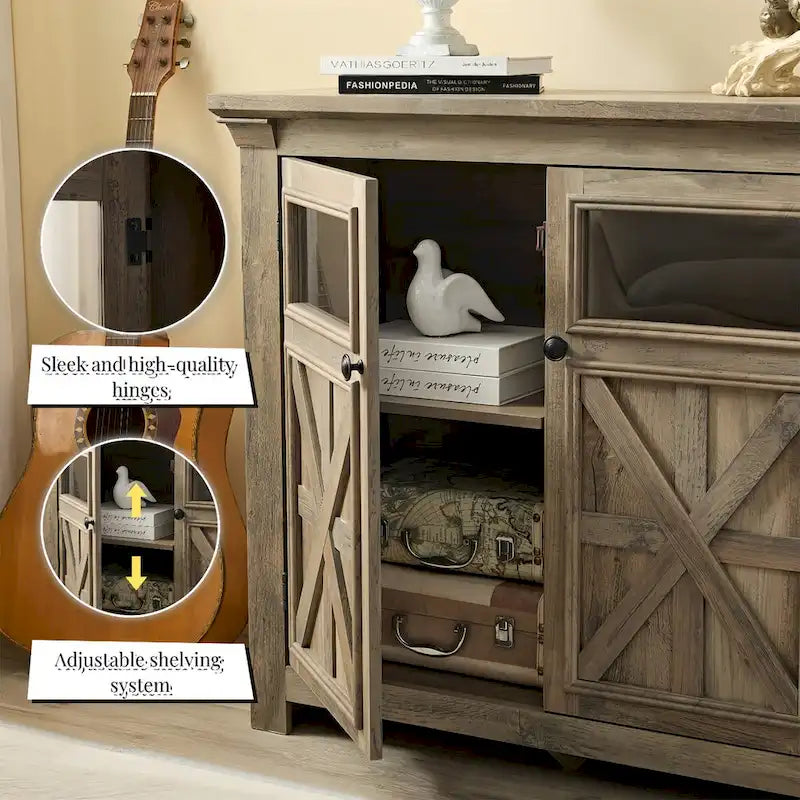 Grand buffet avec 2 portes – Armoire de rangement spacieuse avec étagères réglables pour salle à manger et cuisine
