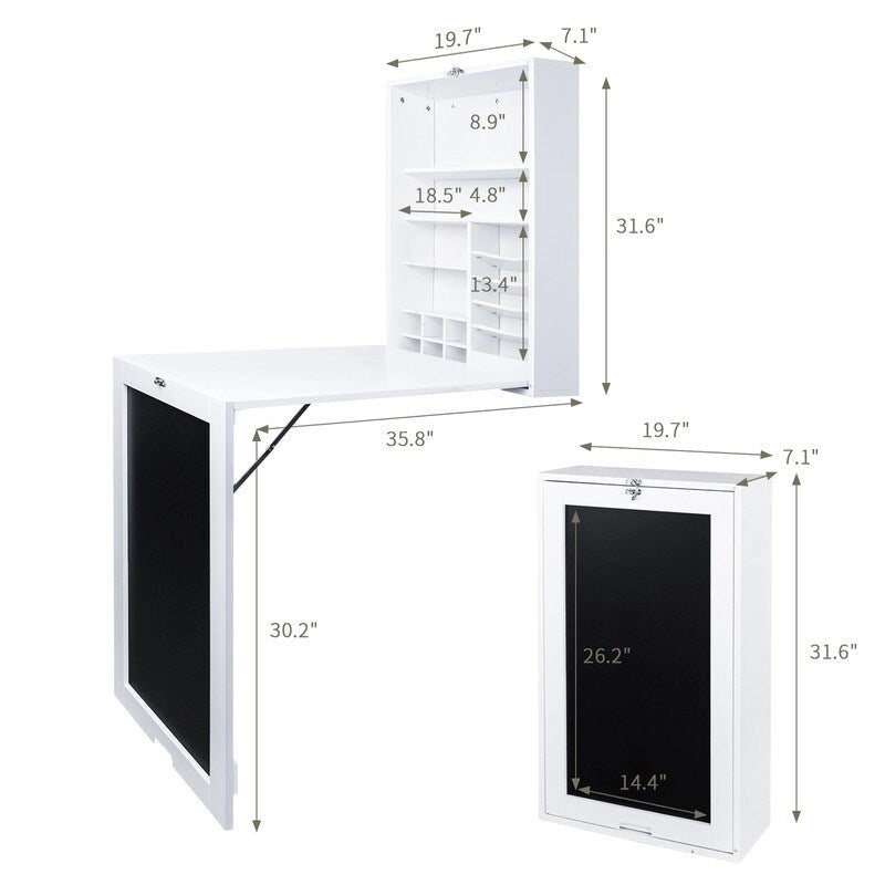 Table murale rabattable avec tableau noir, blanche