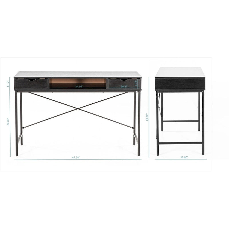 Bureau de 48 po avec tiroirs, grande station de travail contemporaine avec rangement pour ordinateur portable et de bureau