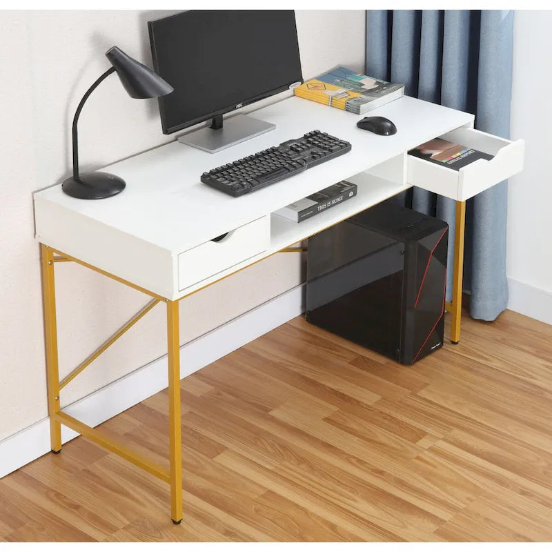 Bureau de 48 po avec tiroirs, grande station de travail contemporaine avec rangement pour ordinateur portable et de bureau