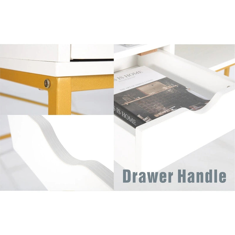 Bureau de 48 po avec tiroirs, grande station de travail contemporaine avec rangement pour ordinateur portable et de bureau