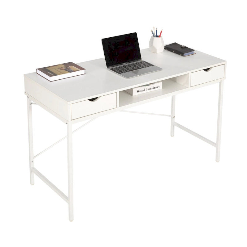 Bureau de 48 po avec tiroirs, grande station de travail contemporaine avec rangement pour ordinateur portable et de bureau