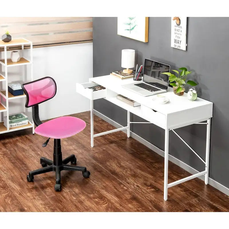 Bureau de 48 po avec tiroirs, grande station de travail contemporaine avec rangement pour ordinateur portable et de bureau