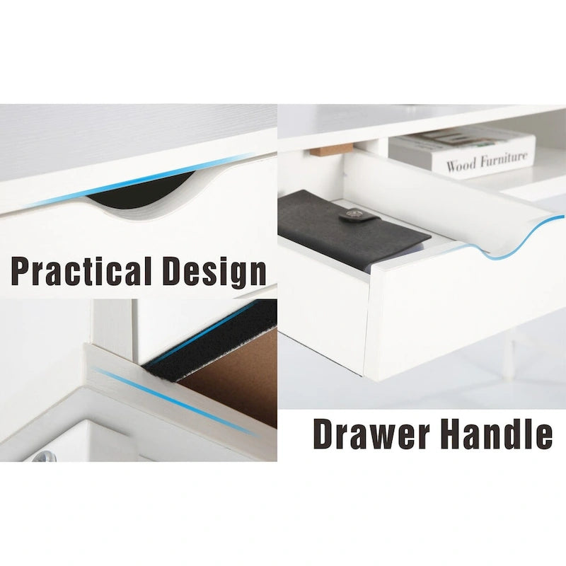 Bureau de 48 po avec tiroirs, grande station de travail contemporaine avec rangement pour ordinateur portable et de bureau