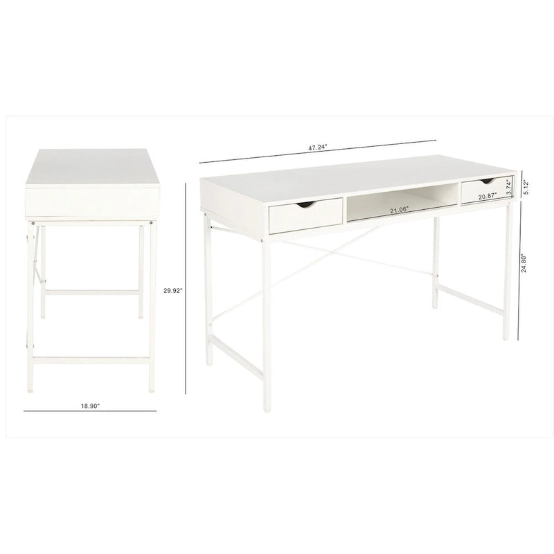 Bureau de 48 po avec tiroirs, grande station de travail contemporaine avec rangement pour ordinateur portable et de bureau
