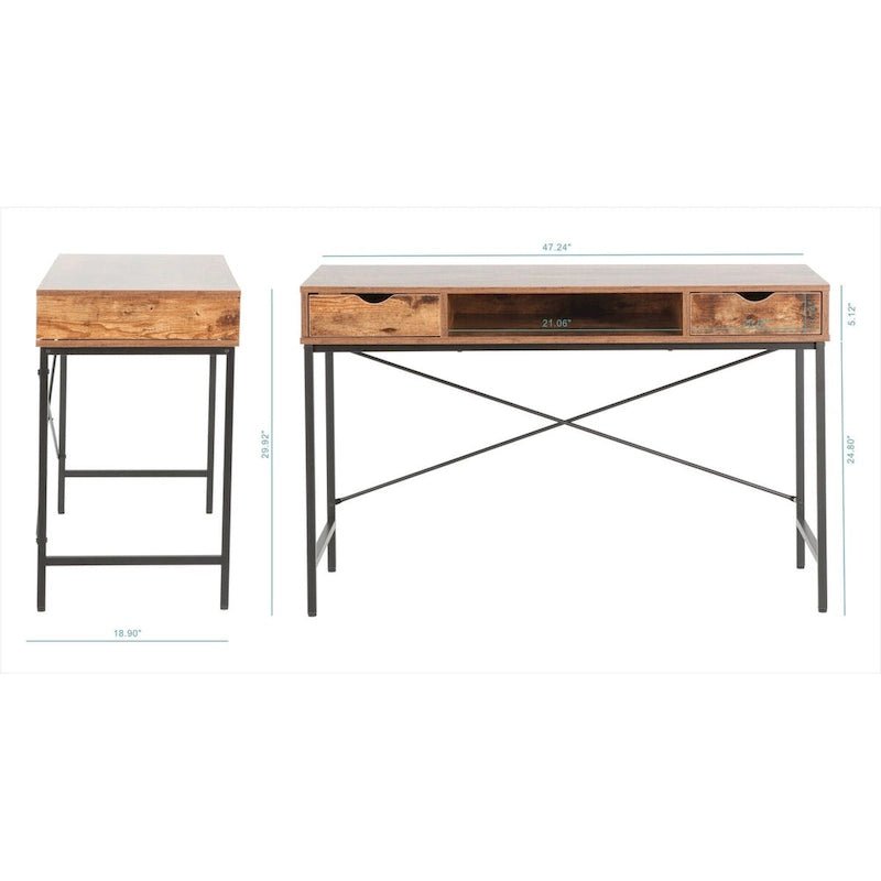 Bureau de 48 po avec tiroirs, grande station de travail contemporaine avec rangement pour ordinateur portable et de bureau