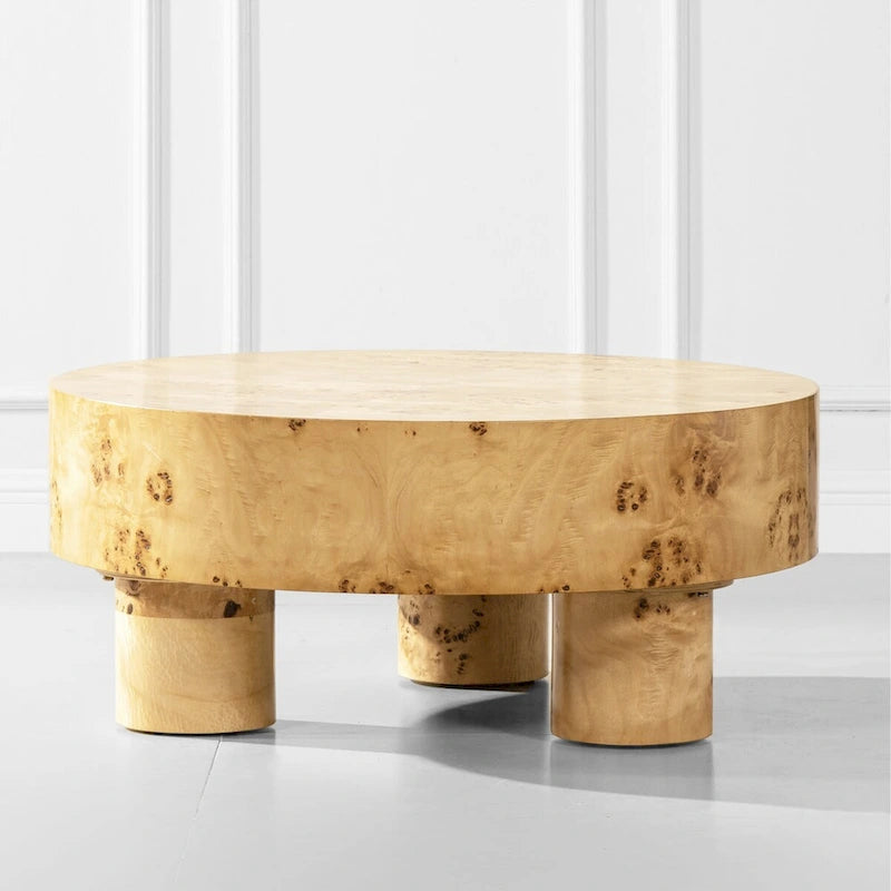 Table basse ronde en loupe de 35,5 avec pieds colonnes