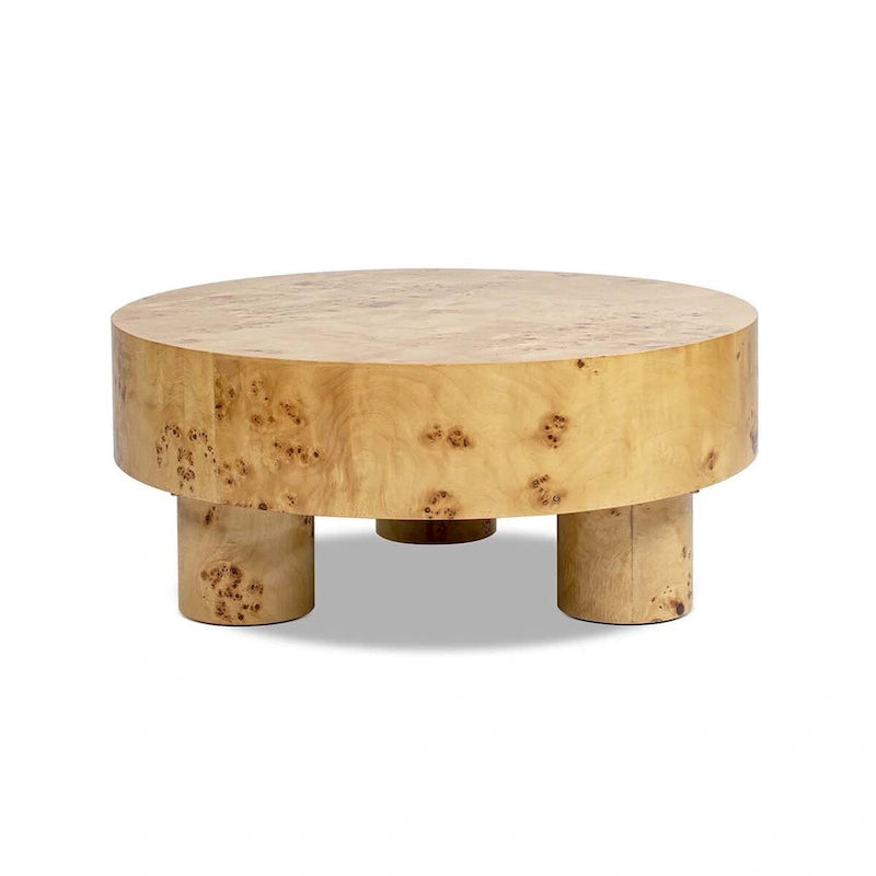 Table basse ronde en loupe de 35,5 avec pieds colonnes