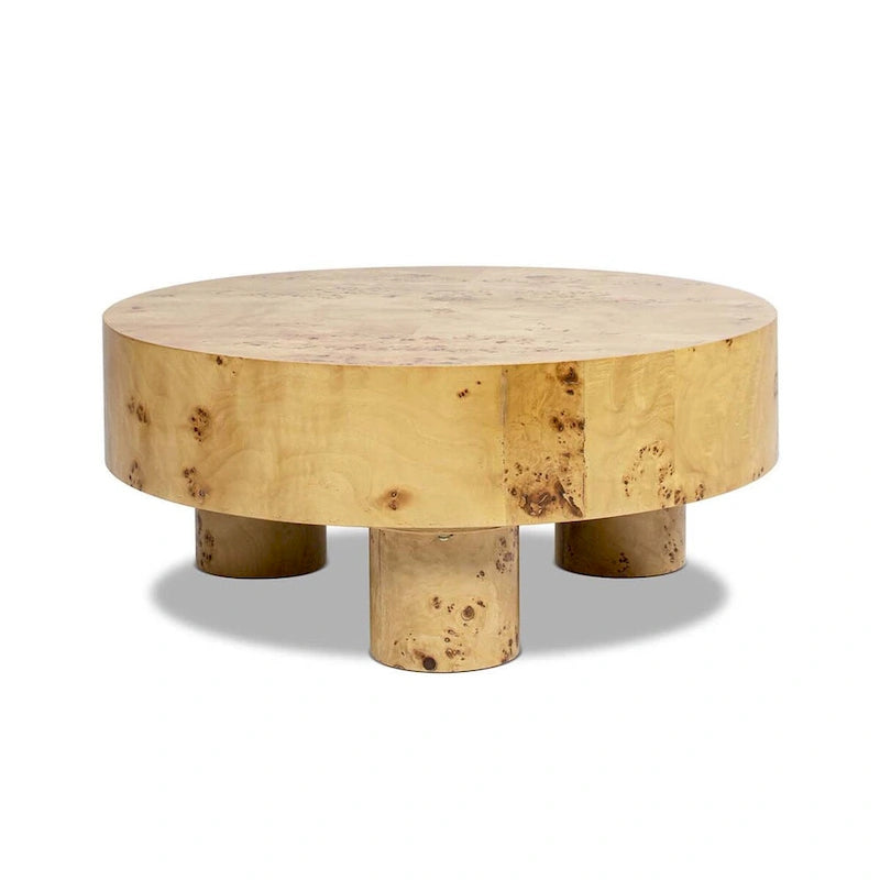 Table basse ronde en loupe de 35,5 avec pieds colonnes