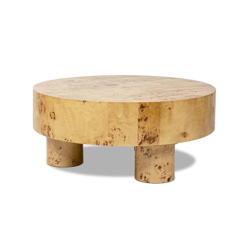 Table basse ronde en loupe de 35,5 avec pieds colonnes