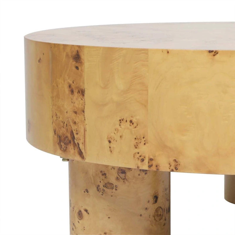 Table basse ronde en loupe de 35,5 avec pieds colonnes