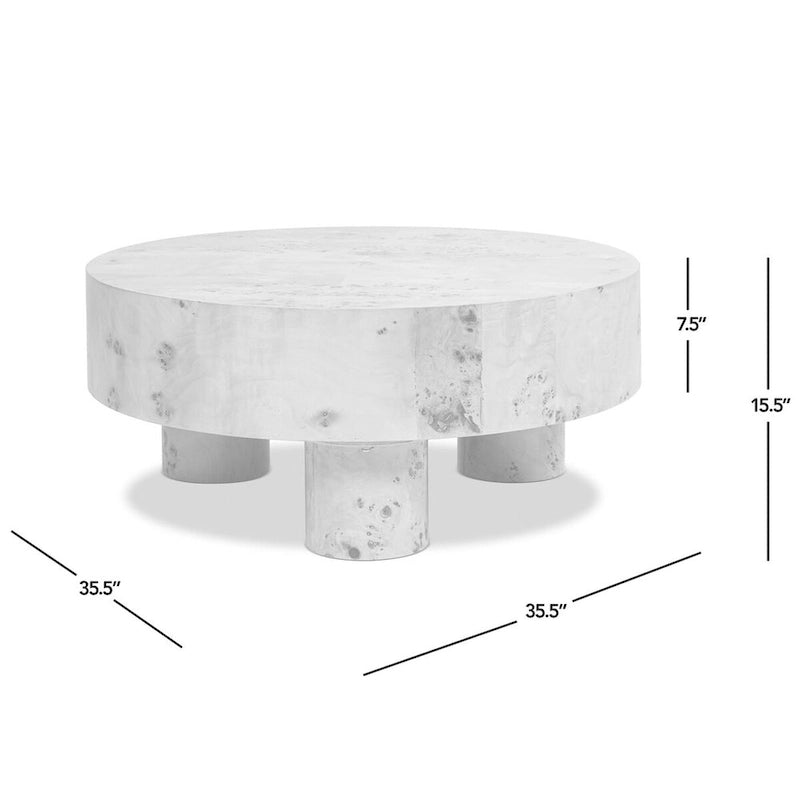 Table basse ronde en loupe de 35,5 avec pieds colonnes