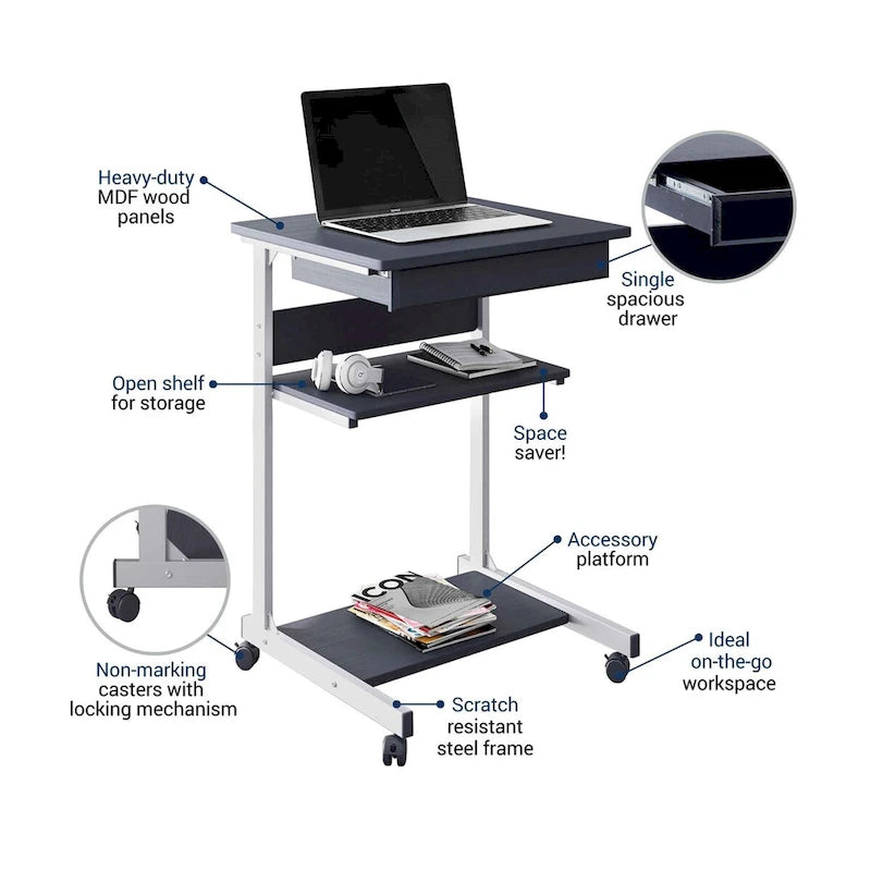 Bureau d'ordinateur compact et ergonomique – Poste de travail domestique avec étagère de rangement, style moderne