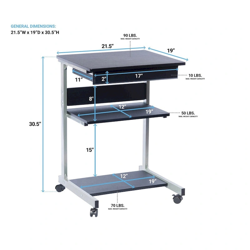 Bureau d'ordinateur compact et ergonomique – Poste de travail domestique avec étagère de rangement, style moderne