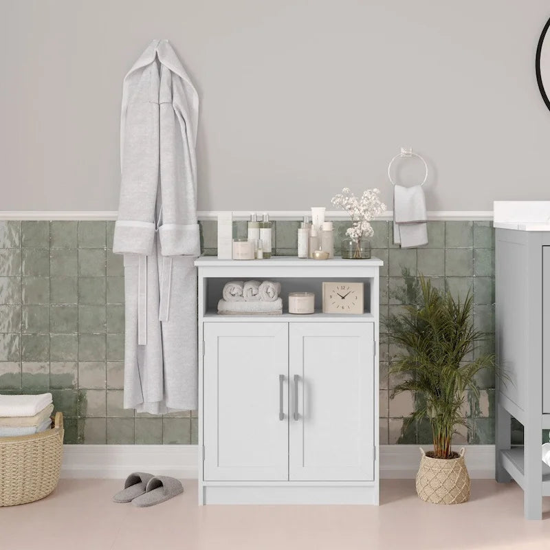 Floor Cabinet Storage Organizer with Magnetic Closure Doors and Shelves