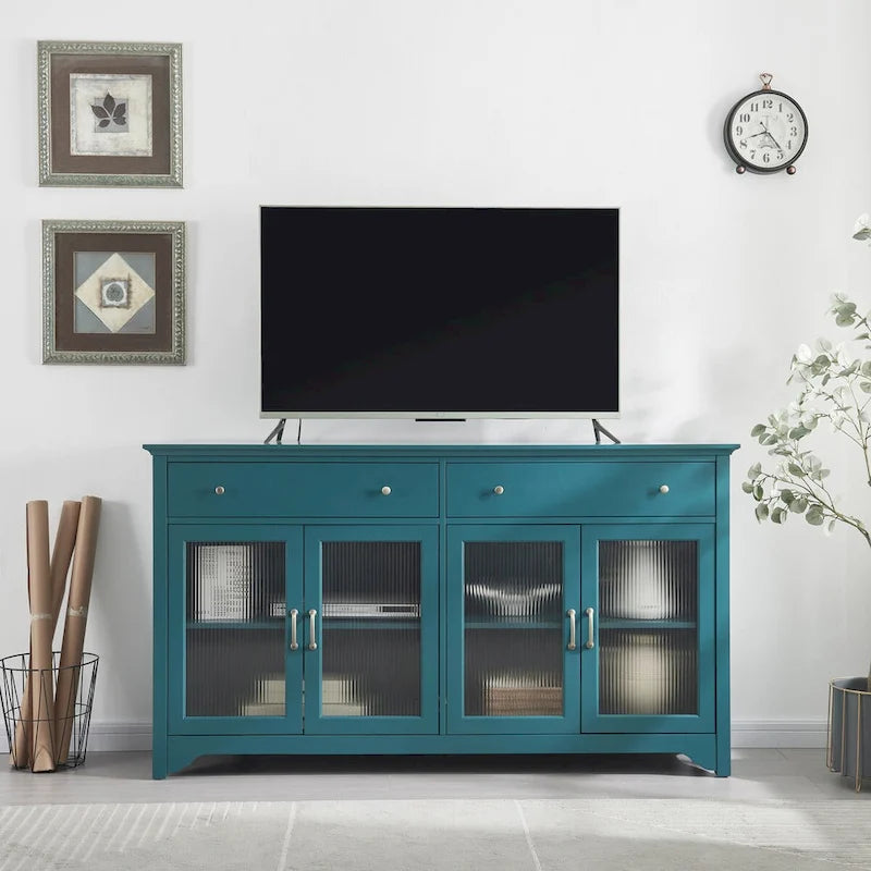 TV Console, Storage Buffet Cabinet, Sideboard with Glass Door and Adjustable Shelves